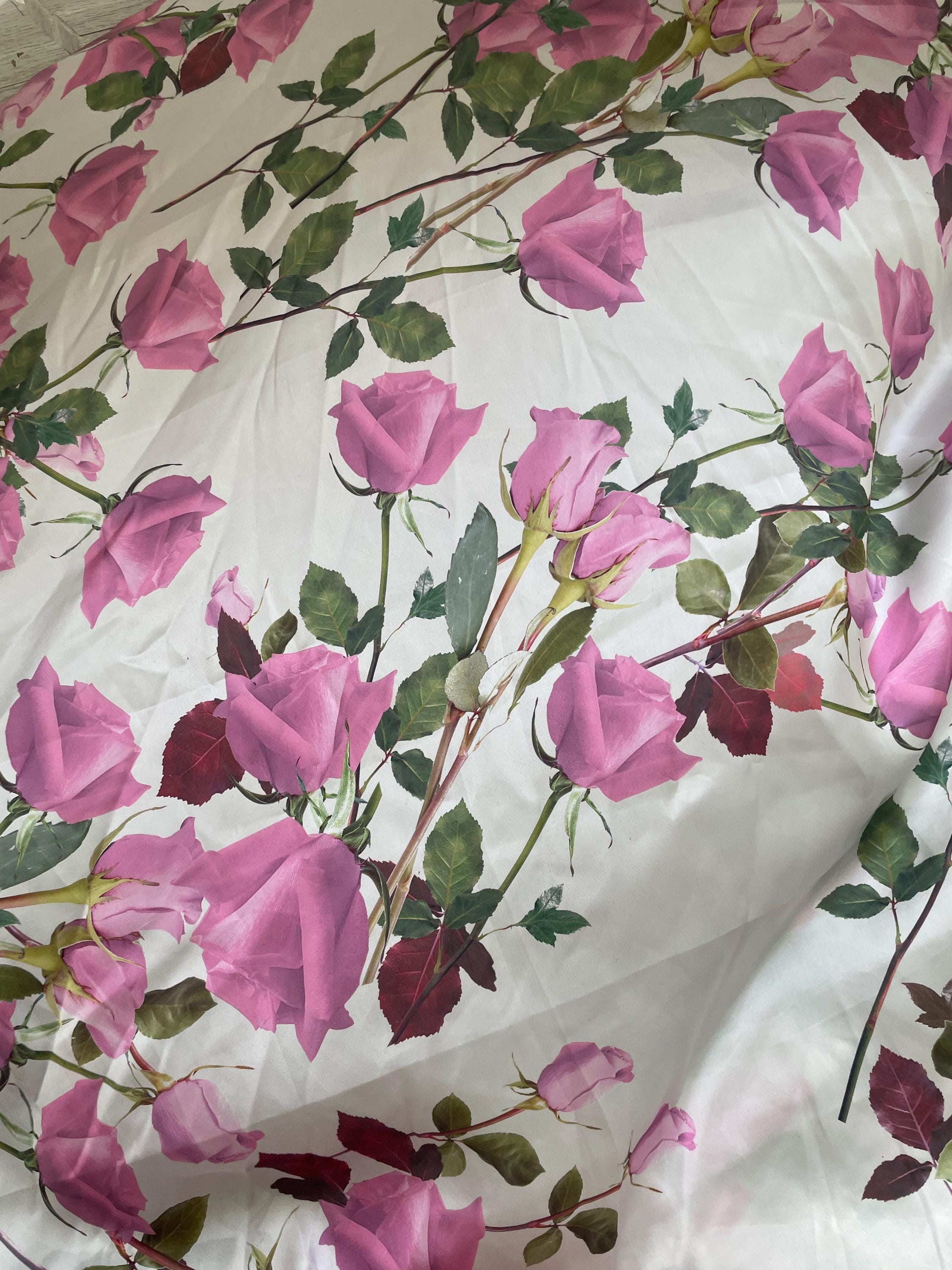 Pink Roses Fabic Pink Roses Silky Satin Fabric by the Yard - Etsy