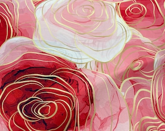 Red Rose Pattern Silk Satin Fabric: Elegant Apparel Sewing Material