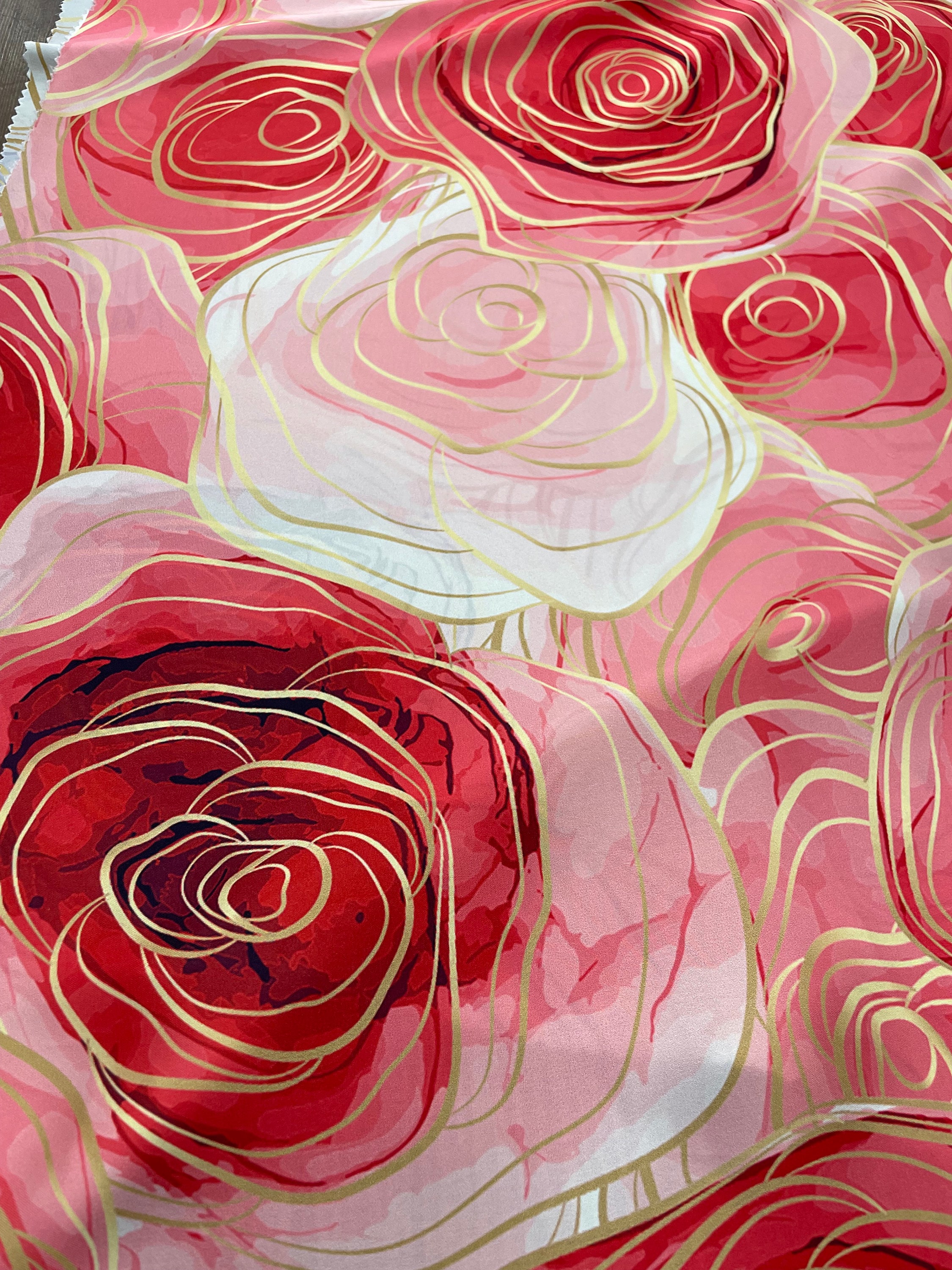 Red Rose Pattern Silk Satin Fabric: Elegant Apparel Sewing Material - Etsy