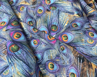 Peacock Pattern Silk Satin Dress Fabric