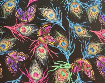 Peacock Feather And Butterfly Pattern Silky Satin Fabric For Dress Is Soft Silky-lr