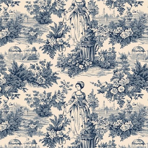 Toile de Jouy Linen Fabric - 59&quot; Wide - Clothing & Home Decor