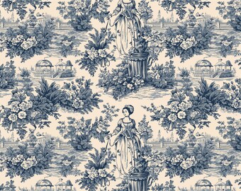 Tela de lino Toile de Jouy - 140 cm de ancho - Ropa y decoración del hogar