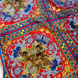 Majolica Silky Satin Fabric,Angel Pattern Panel Pattern Sicilian Fabric-ala