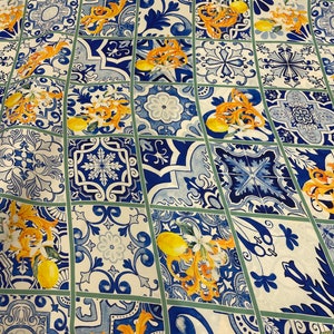 Majolica Tile Design Silky Satin Fabric,Highquality Fabric