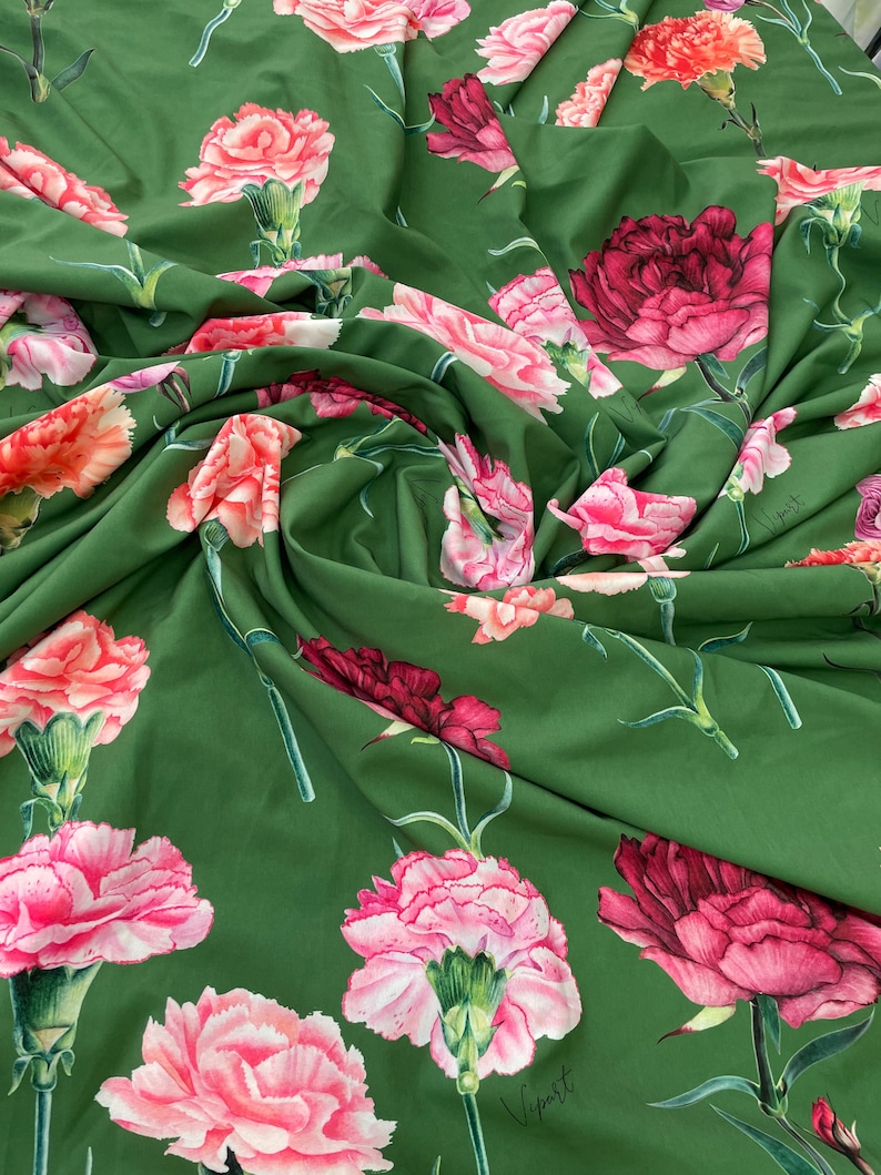 Green Carnation Silk Crepe Fabric Etsy