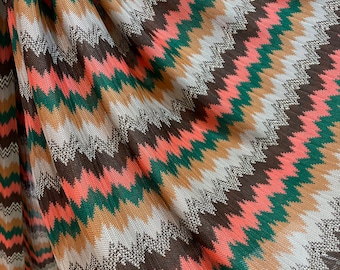Jersey Knit Fabric, Flexible Fabric, Brown, Green, Orange Color , by the yard