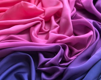 Purple Pink Fushia  Ombre Satin Fabric – Silky Gradient Sewing Material