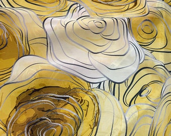 Yellow Floral Silky Satin Fabric by the yard