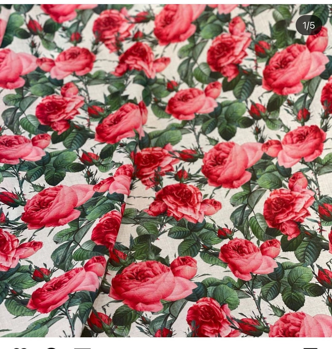 White Pink Rose Pattern Linen Fabrichighquality Fabricprint on the Desired Fabric Type free