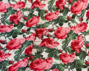 Linnen stof roze roos: bloemenprint, kleding en woondecoratie: 59 inch breed