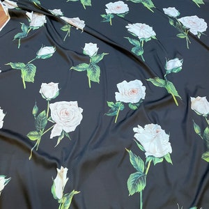 Floral Rose Print Silk Satin Fabric: Dressmaking Material