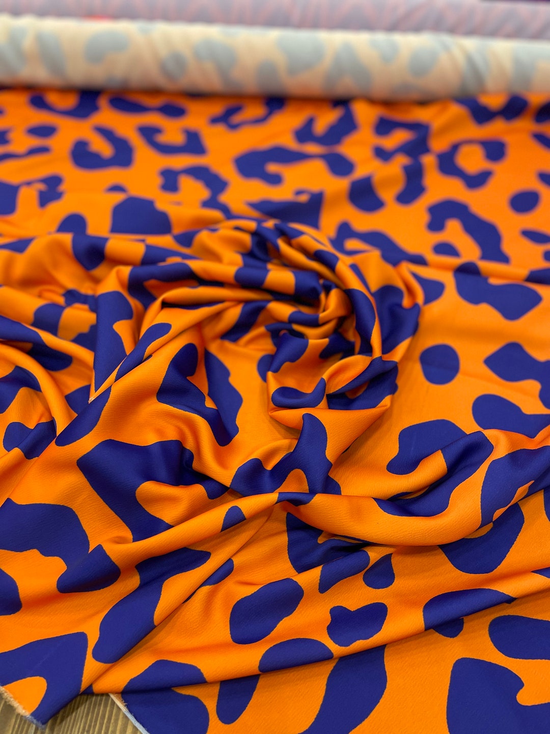 Leopar Orange&sax Color Zara Satin Winter Fabric Highquality Fabric - Etsy