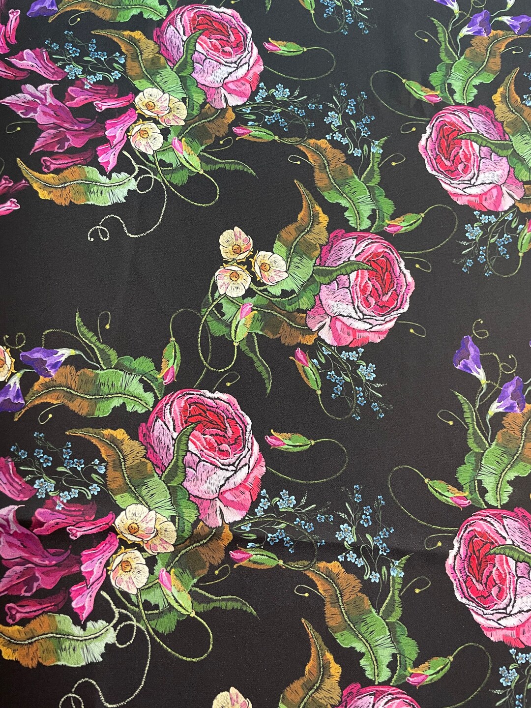 Floral Pattern Silky Satin Fabric Roses Pattern Fabric Soft Etsy