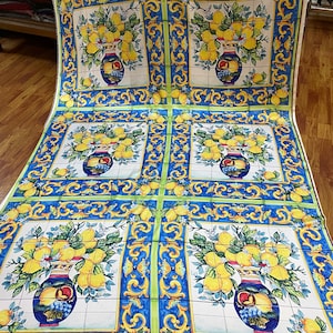 Majolica İtalian Tile Pattern Silky Satin Fabric-Highqualityfabric-Possibility of printing on the desired fabric