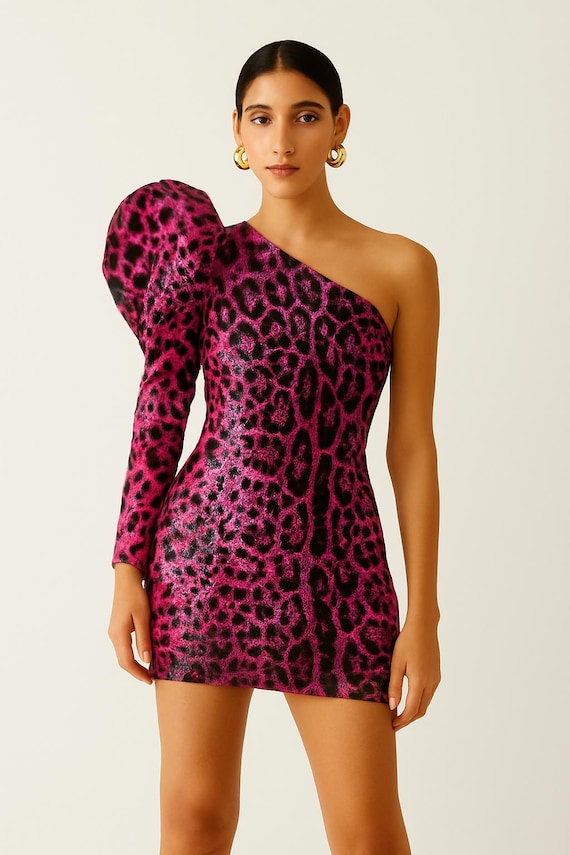 pink and black animal print dress Animal print in pink  The lovely @amanda.humphreyx wearing our animal  print hanky hem dress with tights and heels for a chic look. Code: d176123  #IzabelLondon #Dress #AnimalPrint #WomensFashion