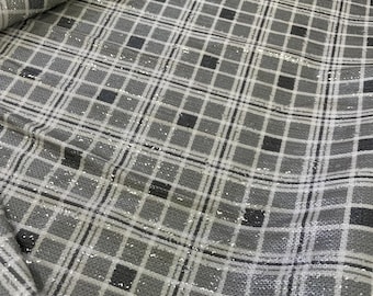 2 way stretch fabric- Gray Checkered Sequin Fabric: Sparkly Plaid Material for Sewing