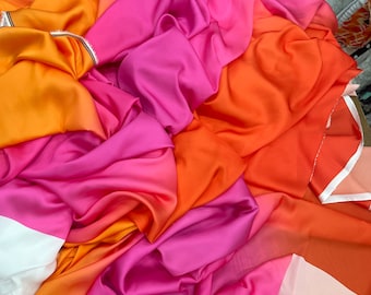 Ombre Pink-Fushia-Orange Color Silky Satin Fabric-Dressed-Kimono-Pareo-Shirt-lr