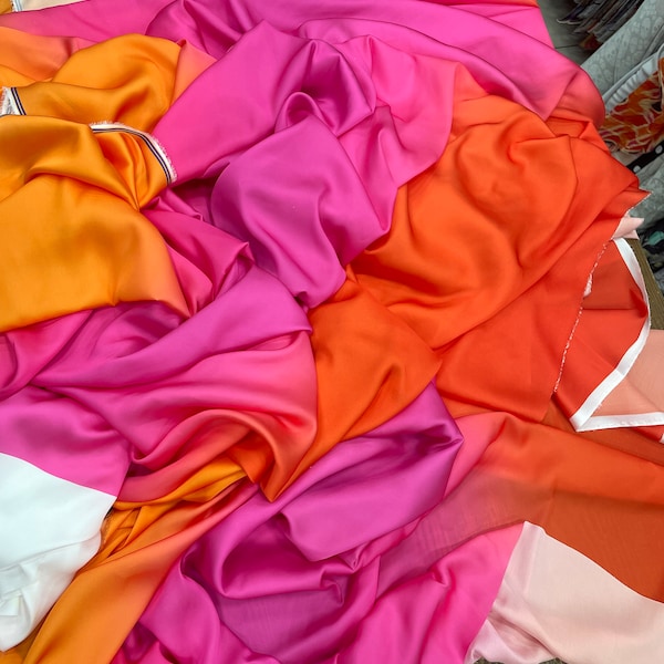 Ombre Pink-Fushia-Orange Color Silky Satin Fabric-Dressed-Kimono-Pareo-Shirt-lr