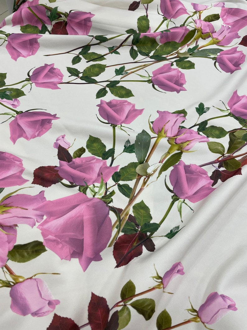 White Pink Color Roses Silky Satin Fabric dressed Fabric Etsy