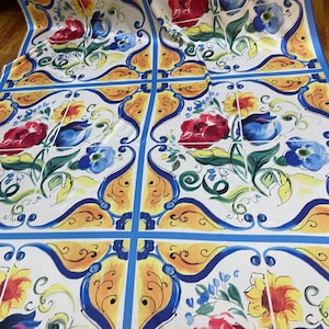 Majolica İtalian Tile Pattern Silky Satin Fabric-Highqualityfabric-Possibility of printing on the desired fabric