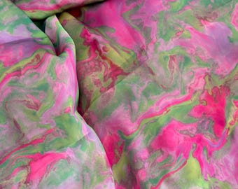 Batik Marble Crepe Fabric: Fuchsia, Lilac, Purple & Green
