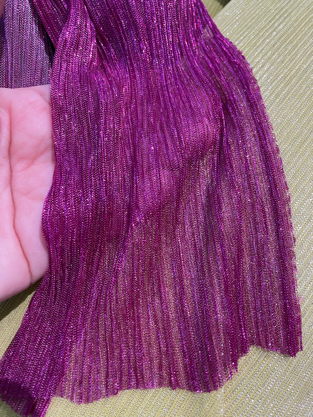 Luminous Knit Fabric, Metallic Pleated lurex Shiny Stretch Fabriclycra