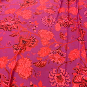 Ethnic Fuchsia Silky Satin Suitable for Dress-Shirt-Kimono