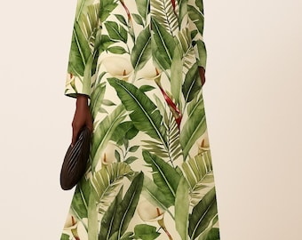Palm Leaf Print Crepe Fabric: Silky Draped Dress Material