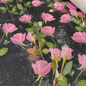 スパンコールの柔軟な生地---ピンクのバラの花柄の生地