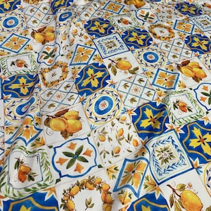 Majolica Sicilian Pattern Crepe Fabric-Dress-Blouse-Evening Dress Fabrics