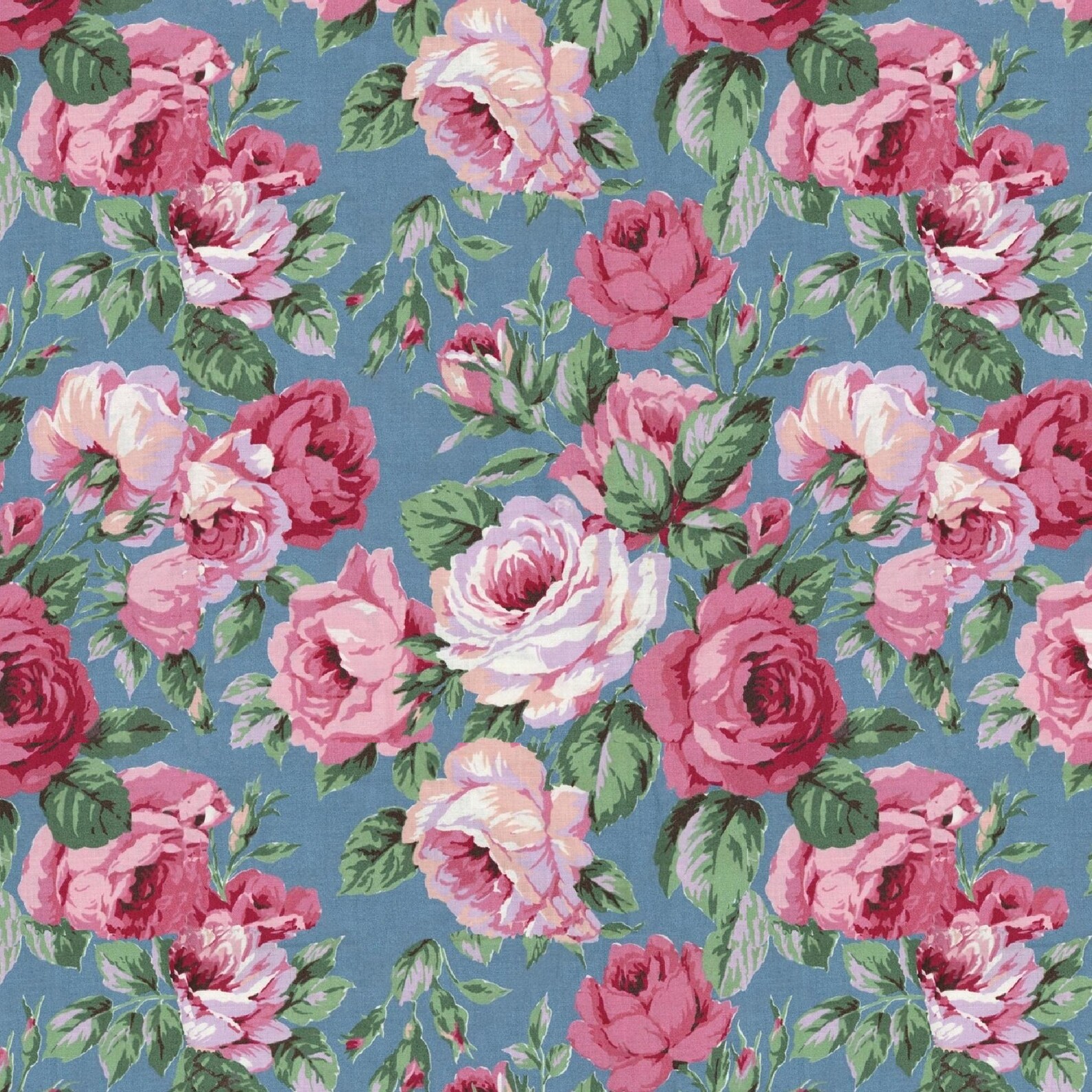 Pink Roses Fabic Pink Roses Blue Silky Satin Fabric by the Yard - Etsy