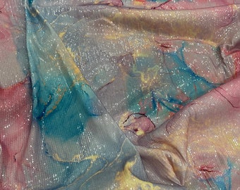 Sequin Flexible Fabric-Tie Dye Pink Blue Color Fabric