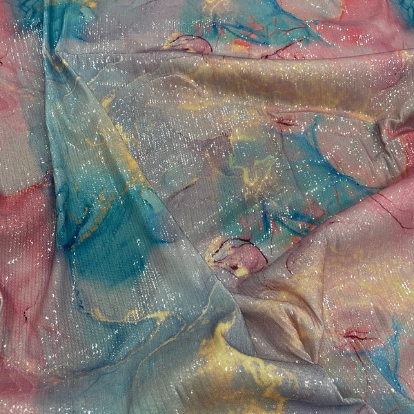 Sequin Lycra Fabric-Tie Dye Pink Blue Color Fabric