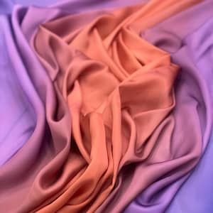 Ombre Purple -Orange-Blue Color Silky Satin Fabric-Dressed-Kimono-Pareo-Shirt-(Possibility of printing on the desired fabric) lr