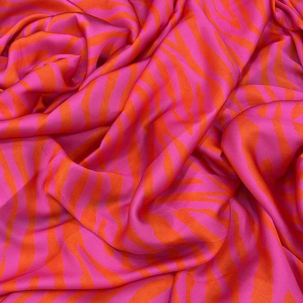 Zebra Pattern Orange& Pink Silky Satin Fabric - Highquality Fabric-(digital printing is made on the desired fabric) lr