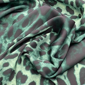 Green Leopard Silky Satin Fabric , Dressed Fabric ,Fast Delivery
