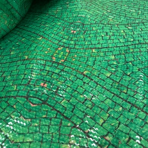 Green Mosaic Sequin Fabric: Flexible 2-Way Stretch