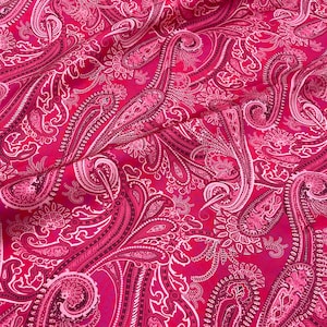 Paisley Pink Fushia Color Pattern Silky Satin Fabric -(print on desired fabric-chiffon-satin-linen -crepe ) -l