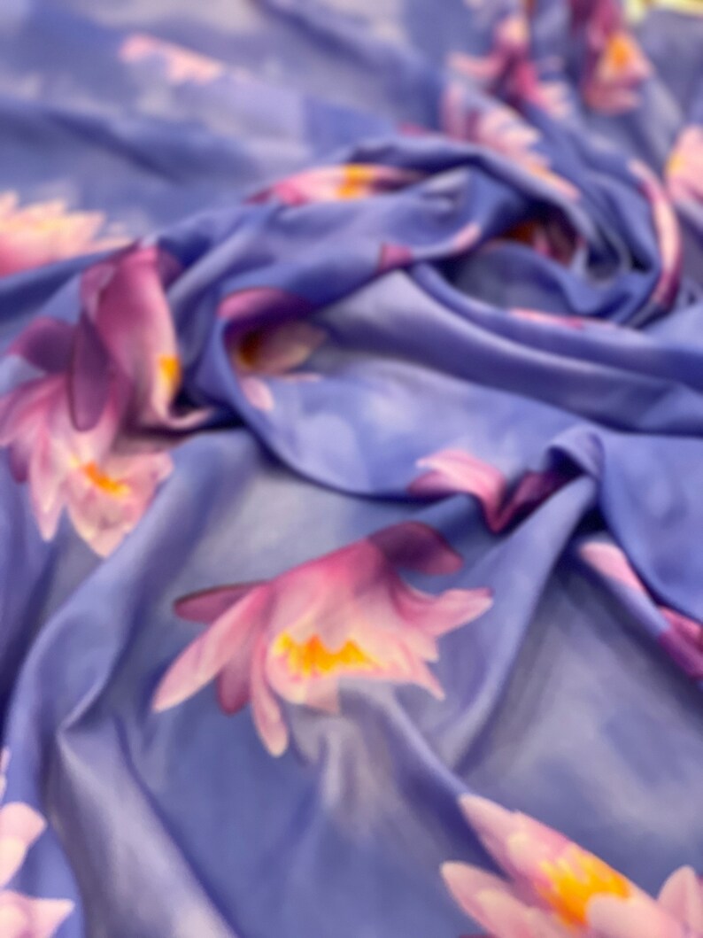 Lotus Flower Purple Ground Voile Fabric is Soft, Thin, Flowy Fabric Etsy