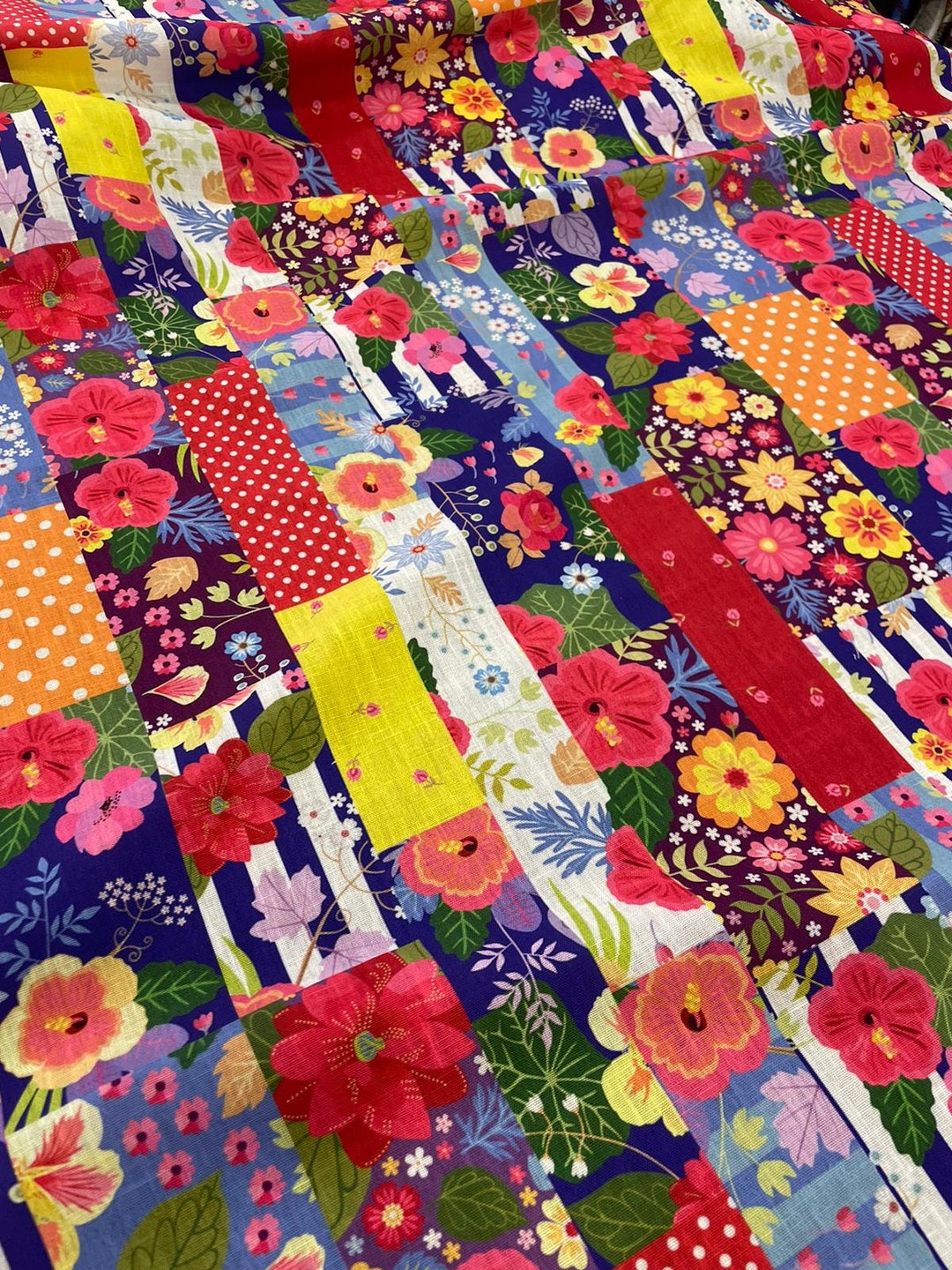 Patchwork Flower Pattern Linen Fabric Fast & FREE SHIPPING Etsy