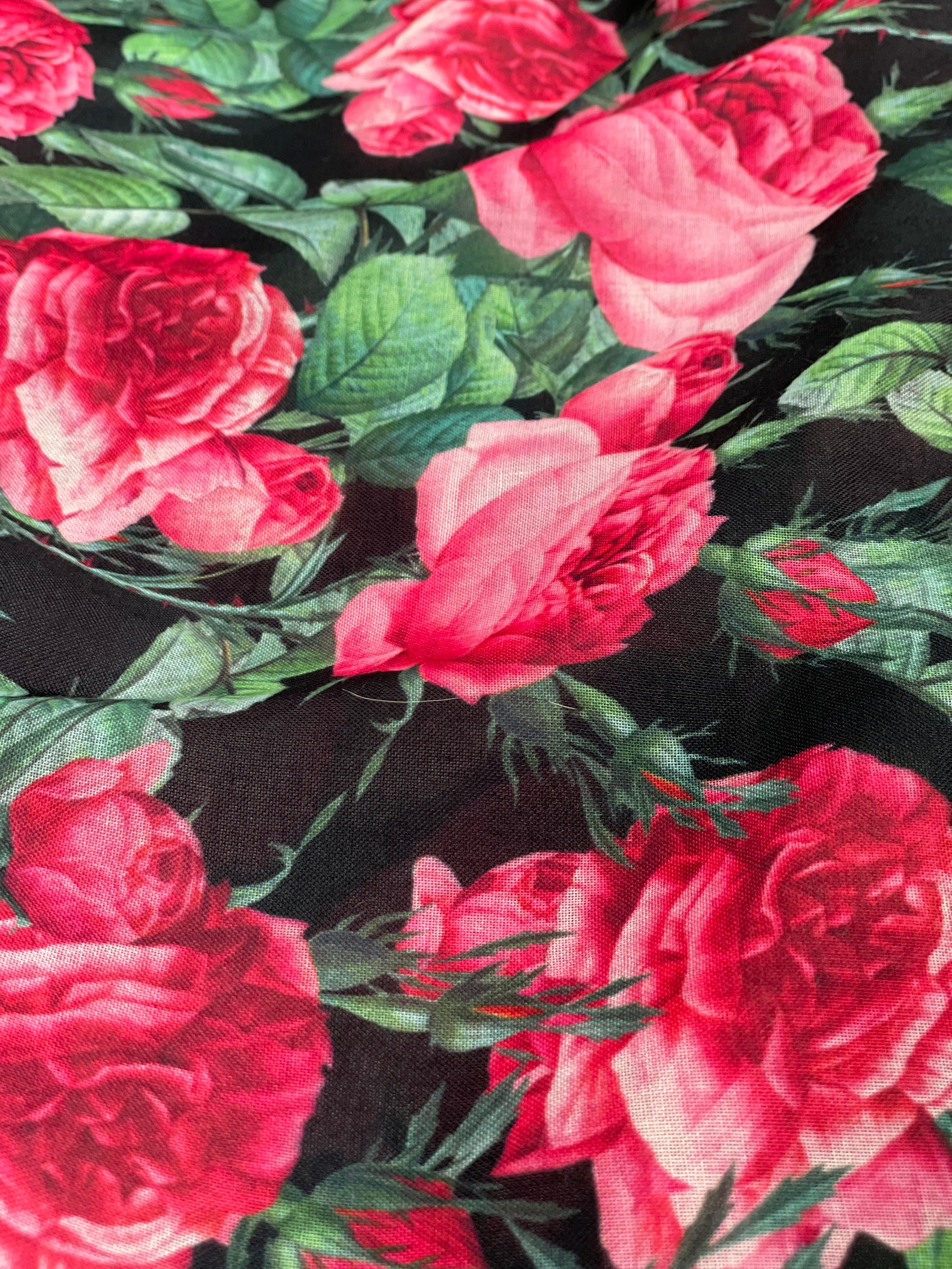 Black Pink Rose Pattern Linen Fabric-highquality Fabricprint - Etsy