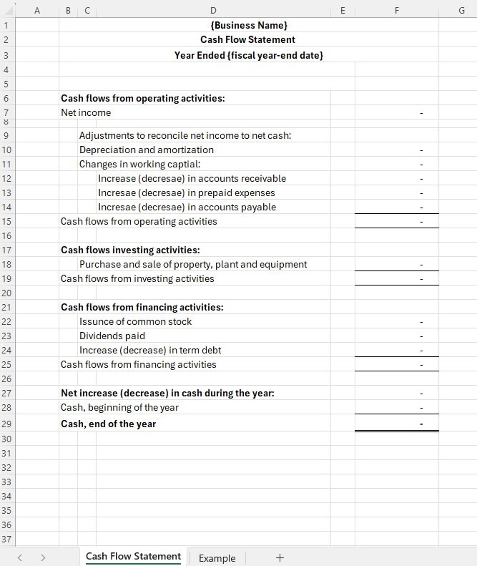 Cash Flow Statement | CFS | Statement of Cash Flows | Excel & PDF ...