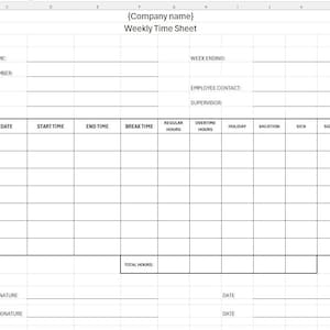 Weekly Time Sheet | Printable Time Sheet Template | Including 1 Excel ...