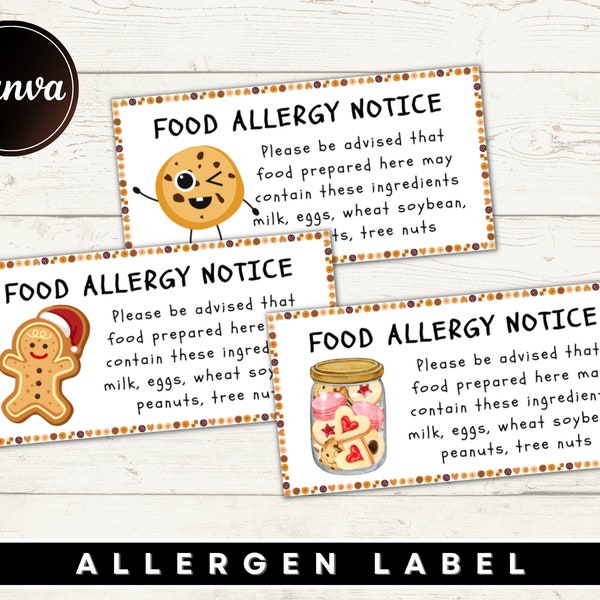 Allergen Labels, Food Labels, Allergy Labels, Cottage Law Food Labels, Cute Bakery Stickers, Food Allergy Notice, Personalize in Canve