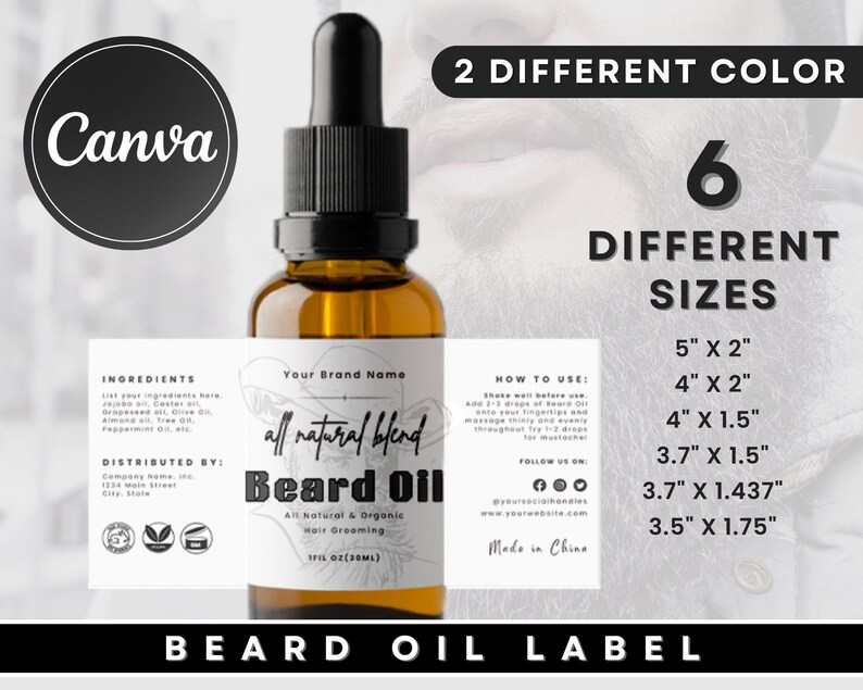 Beard Oil Bottle Label Template, Beard Oil Label, Editable Product