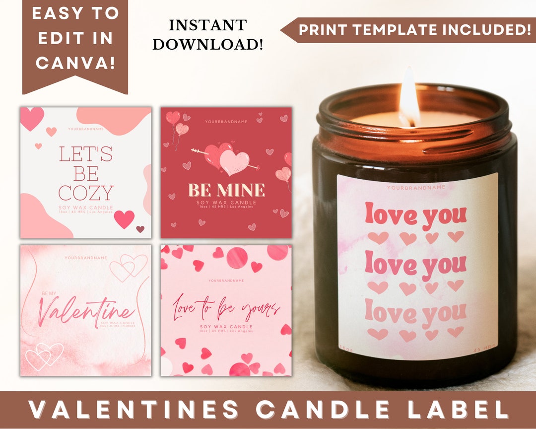 Printable Valentines Candle Label Template, DIY Product Label, Modern Candle Label Design