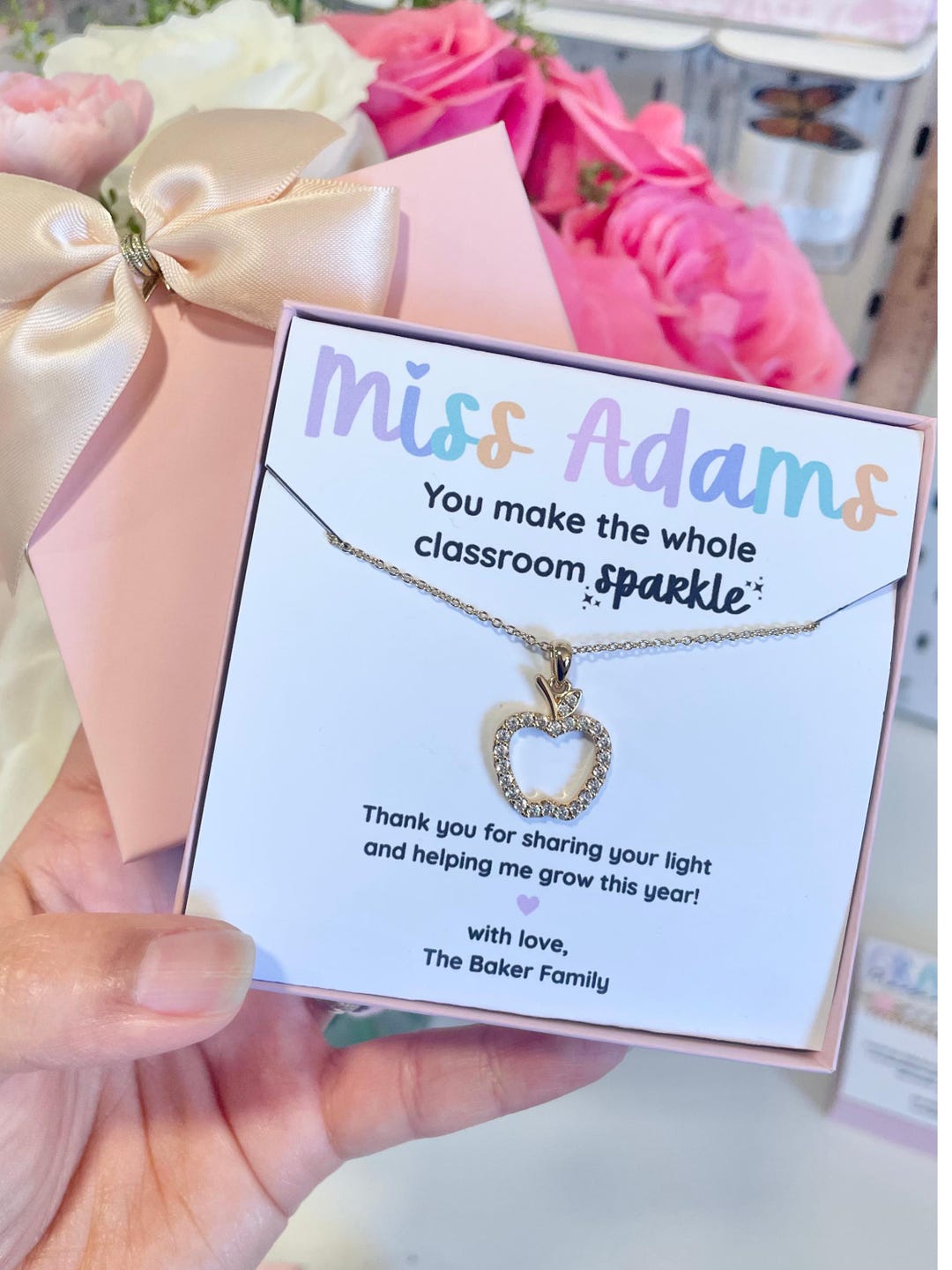 Custom Teacher Necklace Gift, Personalized Teacher Gift Box, Teacher ...