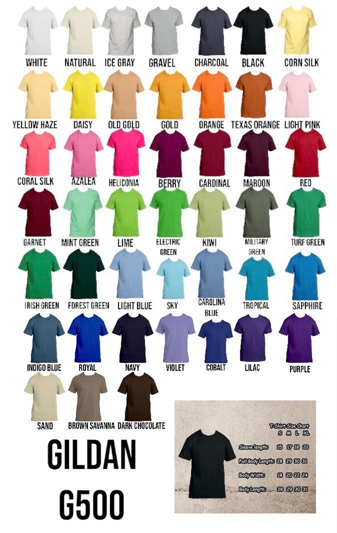 Gildan G500 Bulk Pack of 10 Tshirts in All Colors Etsy