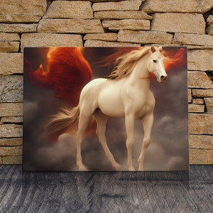 Tableau cheval blanc serein | Art mural cheval | Téléchargement imprimable numérique de cheval